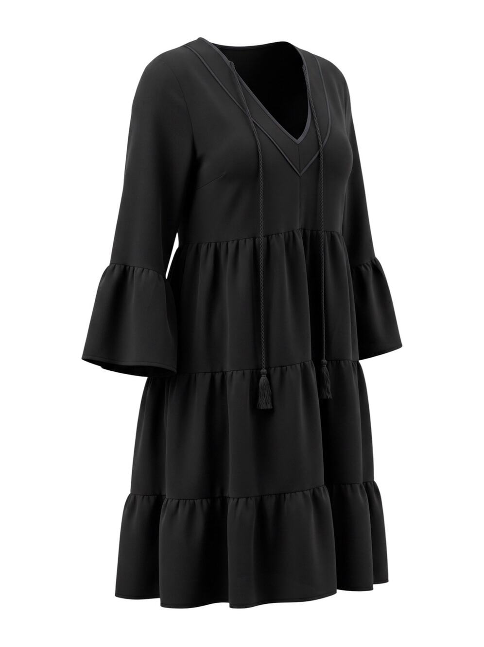 BTFBM Women's S Black Babydoll Tiered Whimsygoth Flared Sleeve Midi Dress